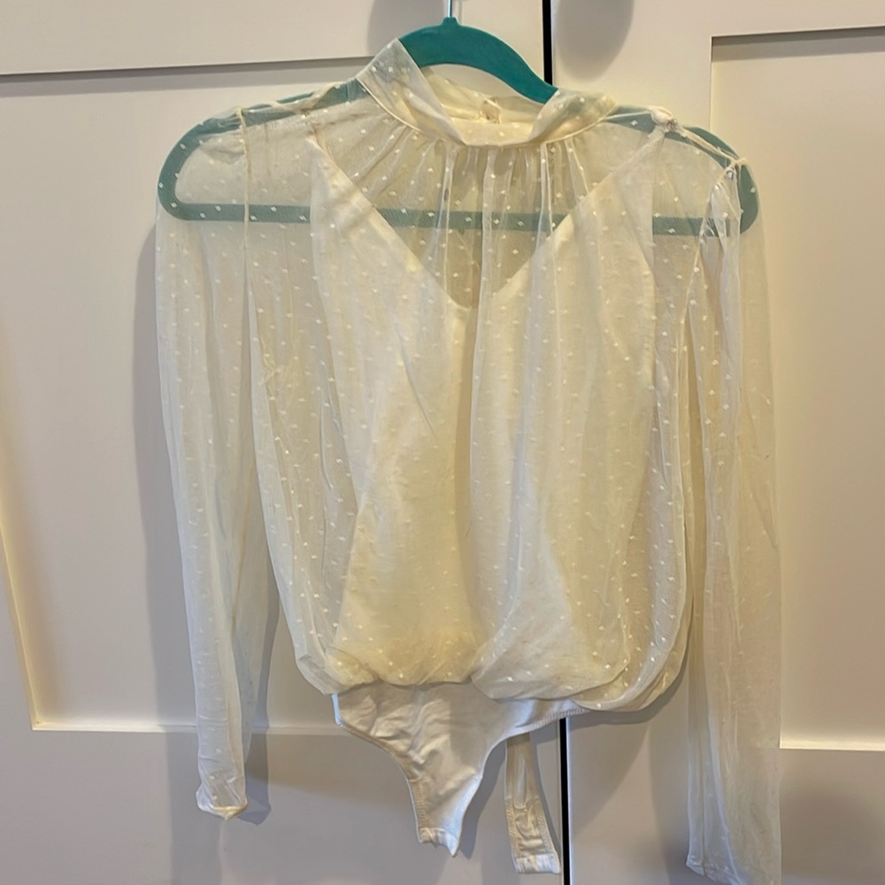 Free People: Ivory Mesh Bodysuit with built in undershirt